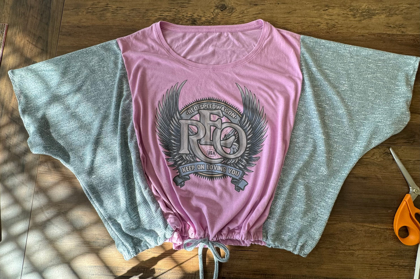 REO Speedwagon upcycled T-Shirt. Cropped with Drawstring. One Size Fits Most.