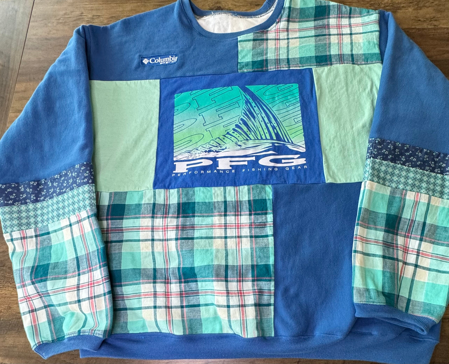 SOLD OUT **True Blue Patchwork Sweatshirt  Size  XL/1X