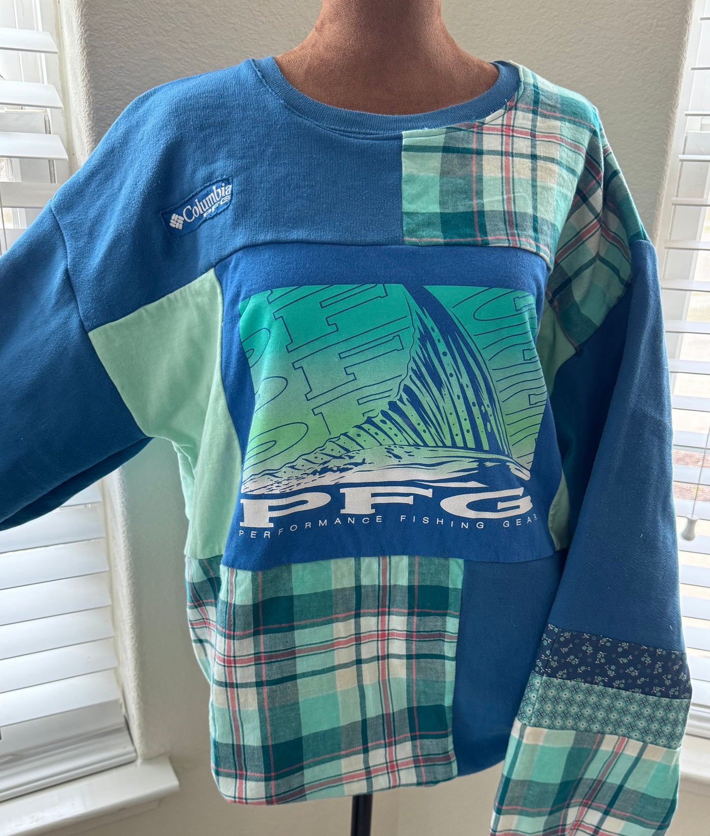 SOLD OUT **True Blue Patchwork Sweatshirt  Size  XL/1X