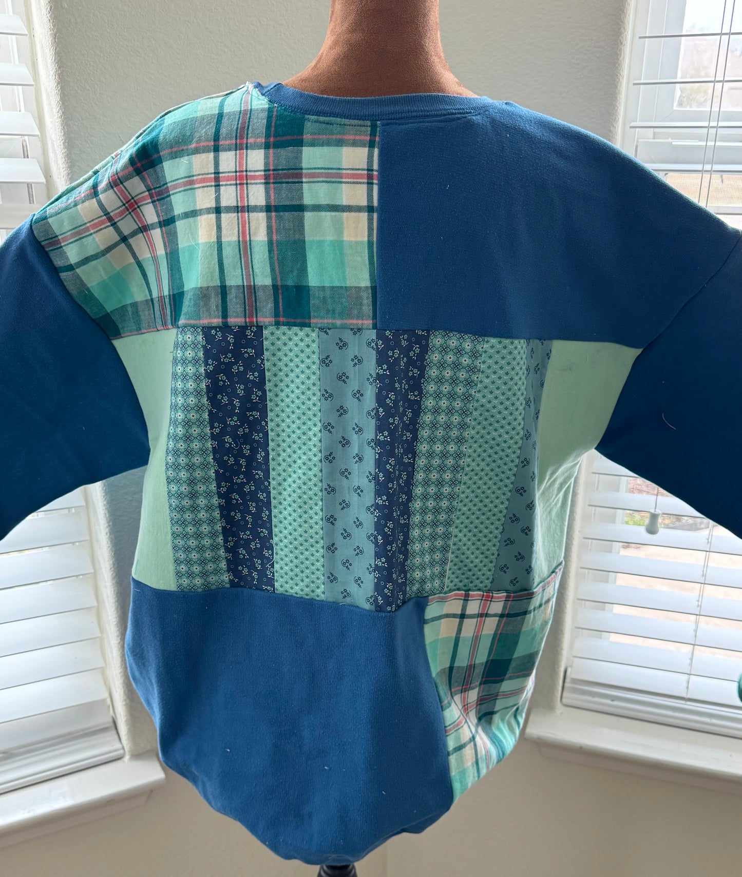 SOLD OUT **True Blue Patchwork Sweatshirt  Size  XL/1X