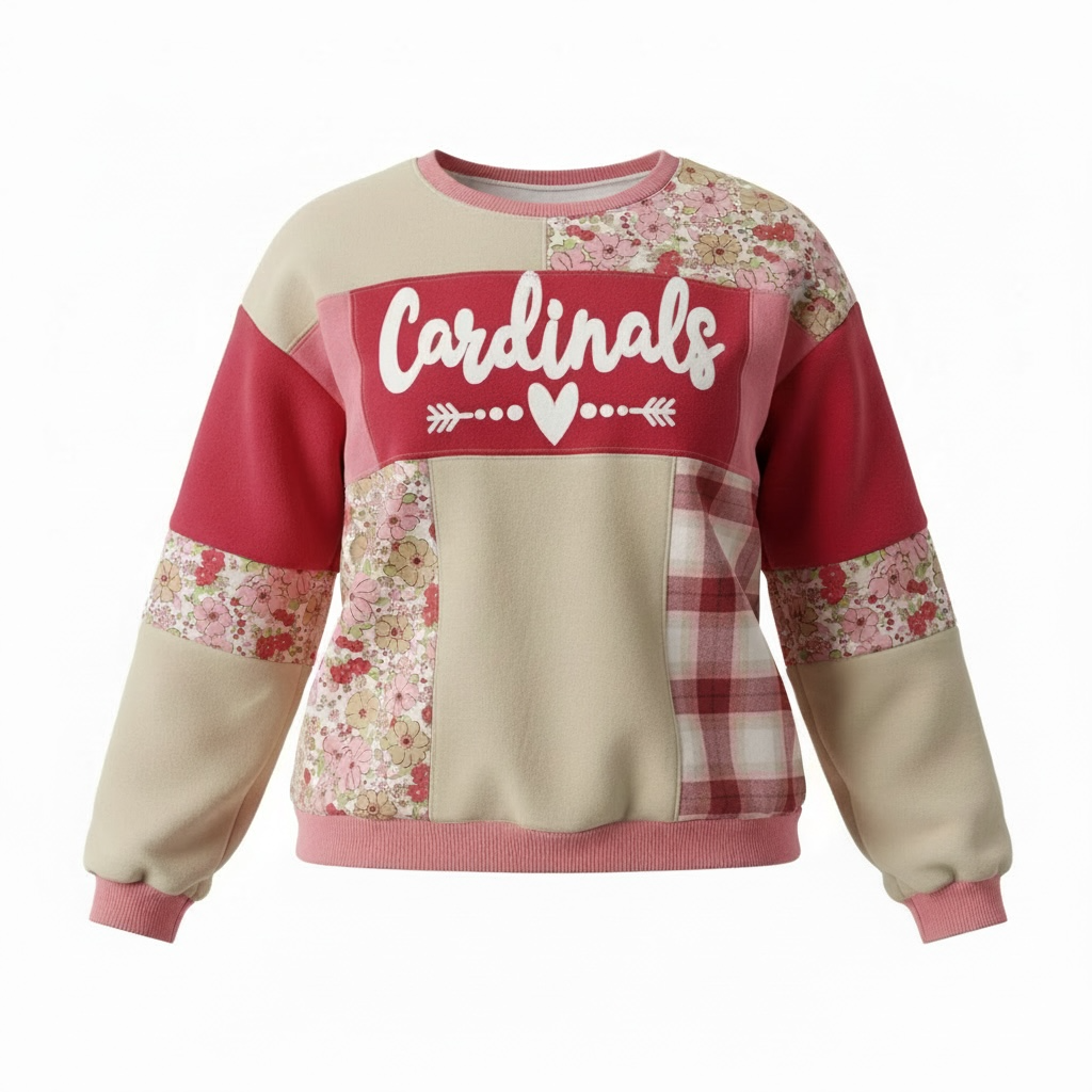 SOLD OUT** Custom Made  - Melissa, TX "Cardinals" Patchwork Sweatshirt. One of a Kind.  Size XL-1X