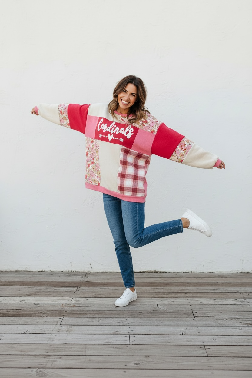 SOLD OUT** Custom Made  - Melissa, TX "Cardinals" Patchwork Sweatshirt. One of a Kind.  Size XL-1X