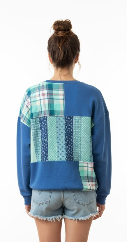 SOLD OUT **True Blue Patchwork Sweatshirt  Size  XL/1X