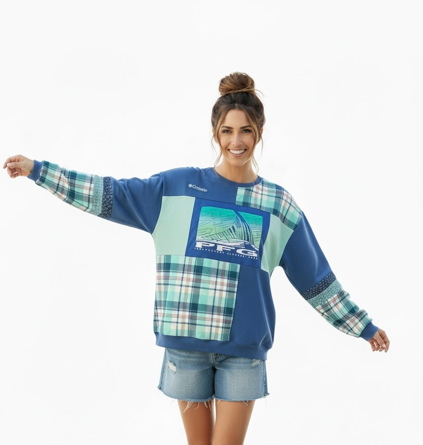 SOLD OUT **True Blue Patchwork Sweatshirt  Size  XL/1X