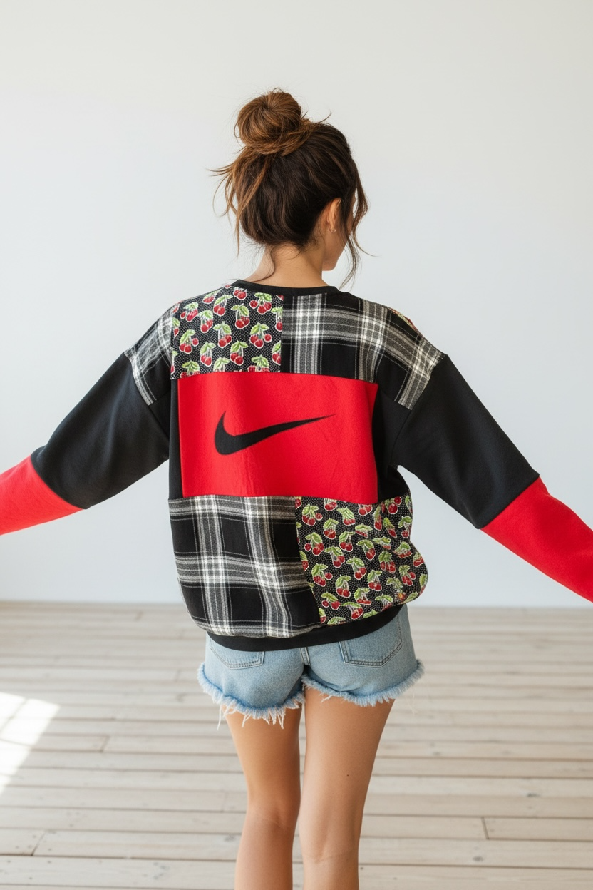 "BLACK CHERRY" Patchwork Sweatshirt   Size XL/1X
